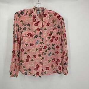 Silx Womens Top Size M Pink Floral Print Silk Sheer Fairy Feminine Cottagecore